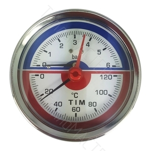 TIM Термоманометр аксиальный 80мм диапазон измерения 0 - 120 гр, 6 бар присоединение 1/2\" (1/60)